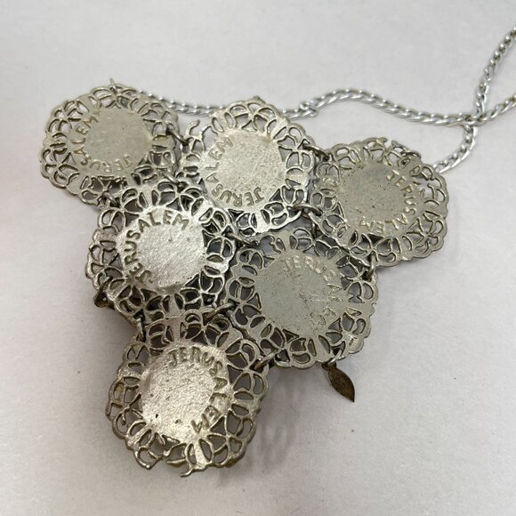 Vintage Boho Necklace Marked Jerusalem Green Natural‎ Funky Long Bib Silver-Tone - Picture 12 of 12